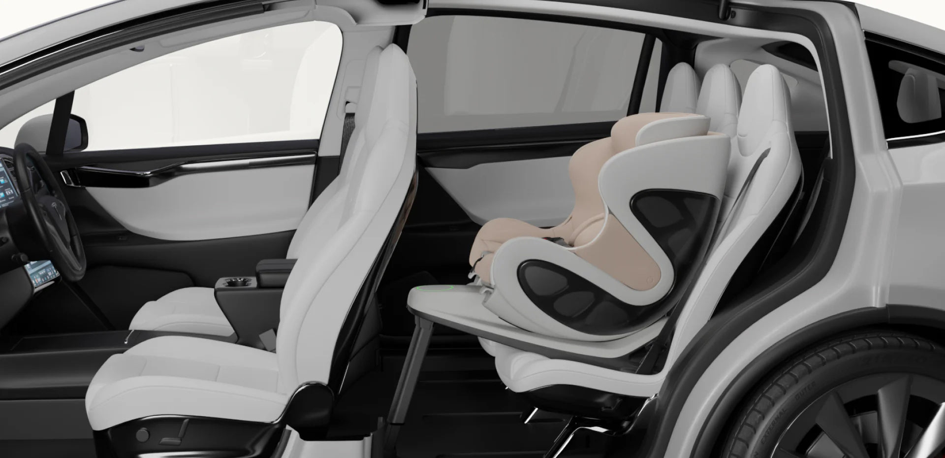 The interior of a car highlights the Baby Ark convertible car seat, emphasizing safety and comfort for young passengers.