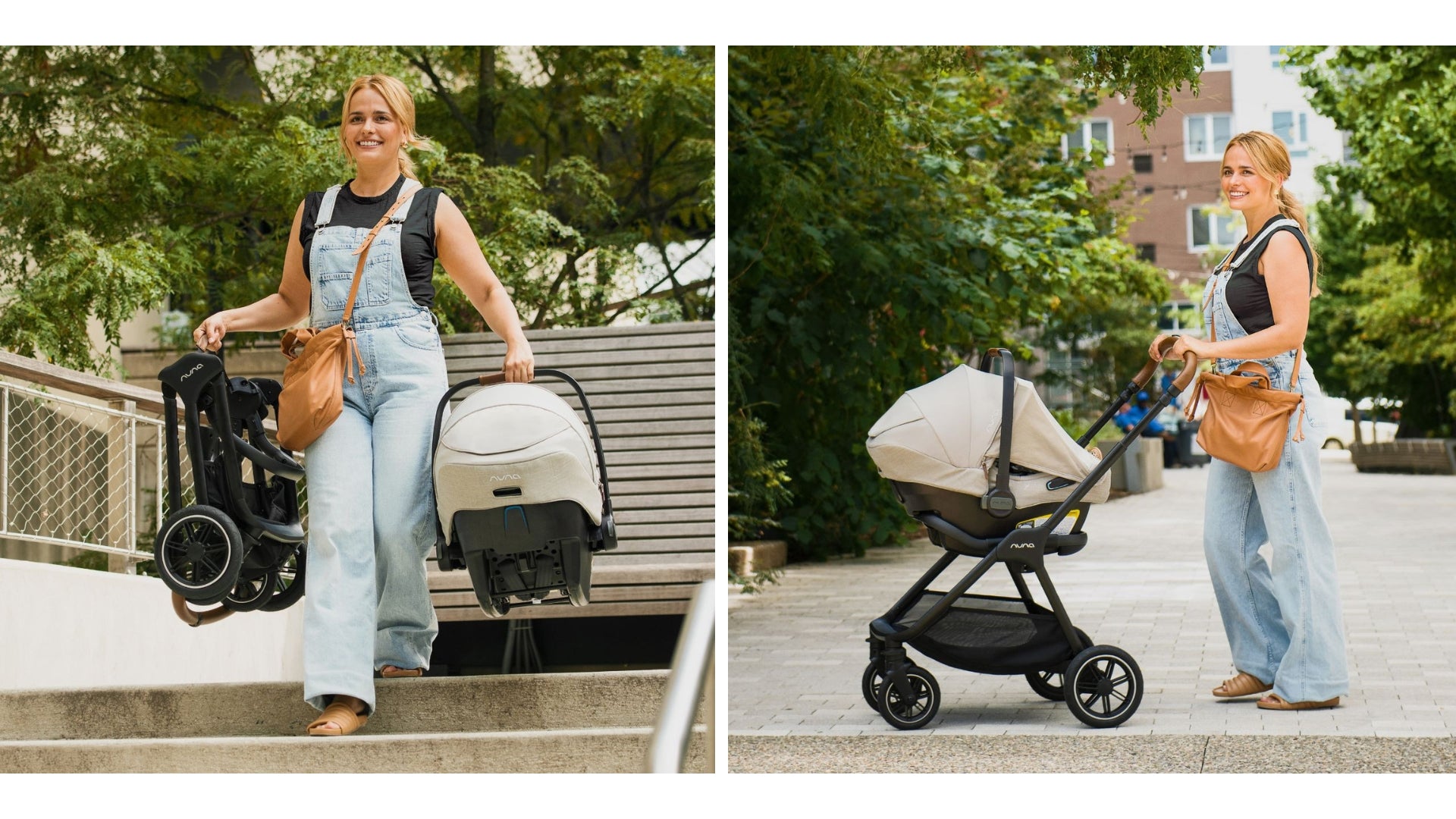 Nuna TRIV Next carried with one hand with PIPA Infant car seat in the other